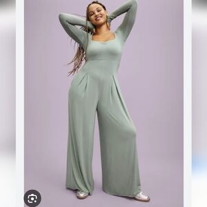 Square-Neck Wide-Leg Jumpsuit in Baby Blue